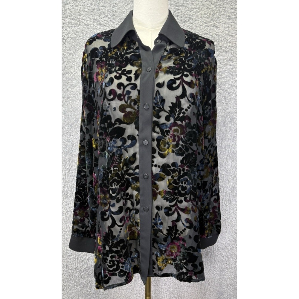 Vtg‎ Principles Collections Sz 8 Velvet Burnout Button Up Shirt Silk Whimsigoth